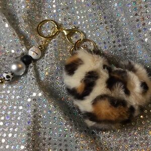 Leopard Print Heart Keychain with Gold Accents